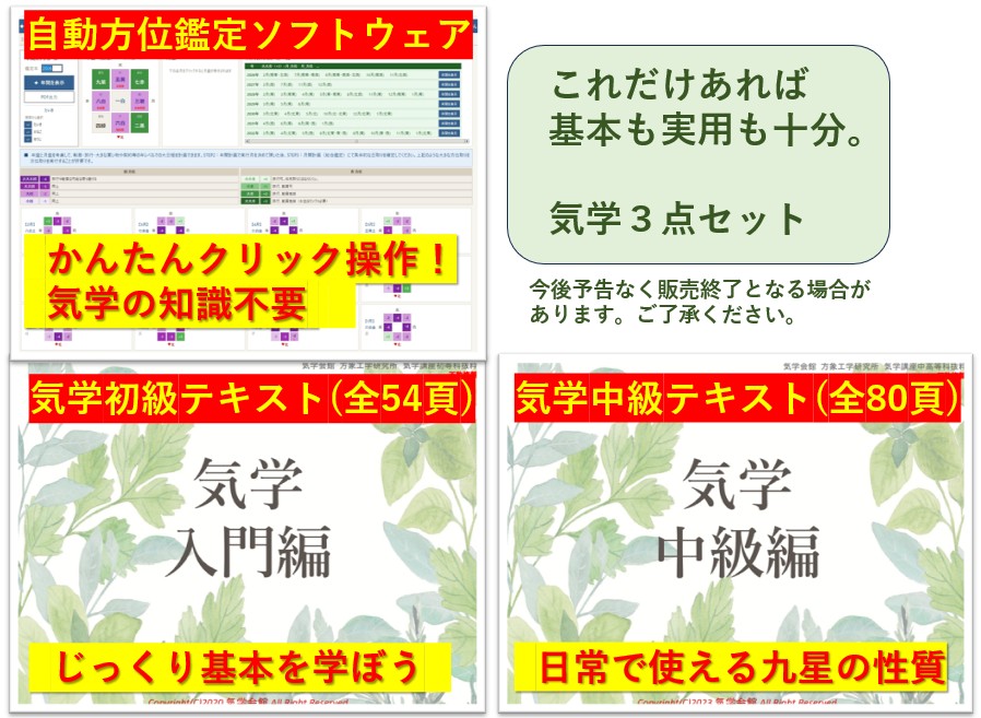 気学3点セット（鑑定ソフト＋初級・中級テキスト）